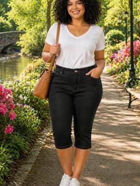 Gloria Vanderbilt Cotton Blend Capri Jet Black Size 12 High Rise Stretch